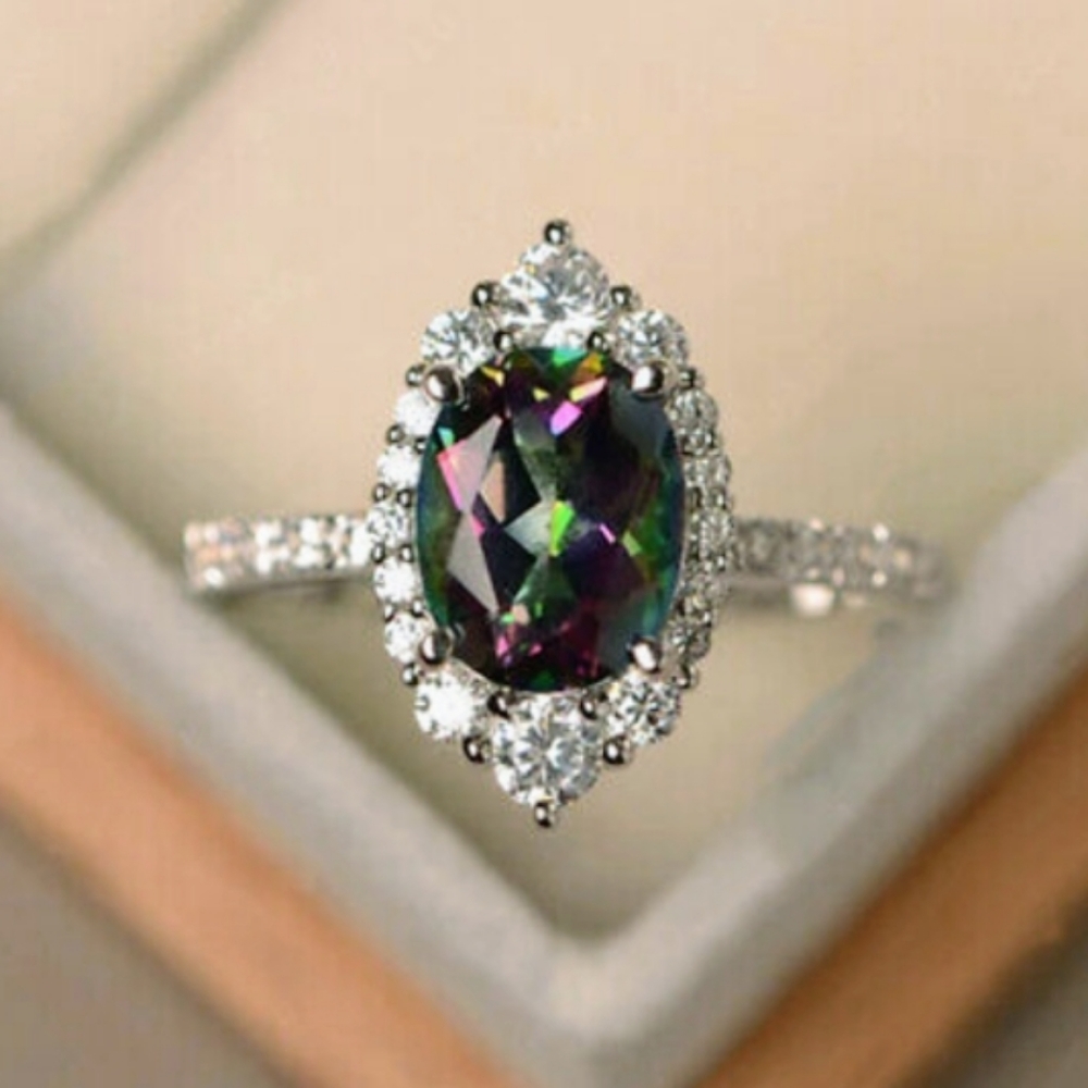 S925 Diamond and Mystic Topaz Ring